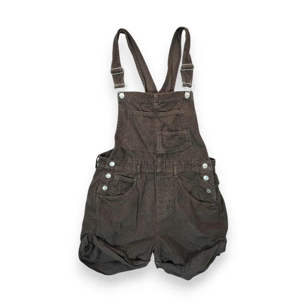 We The Free People Ziggy Shortalls XS Brown Denim Bib Overalls Shorts Hipster